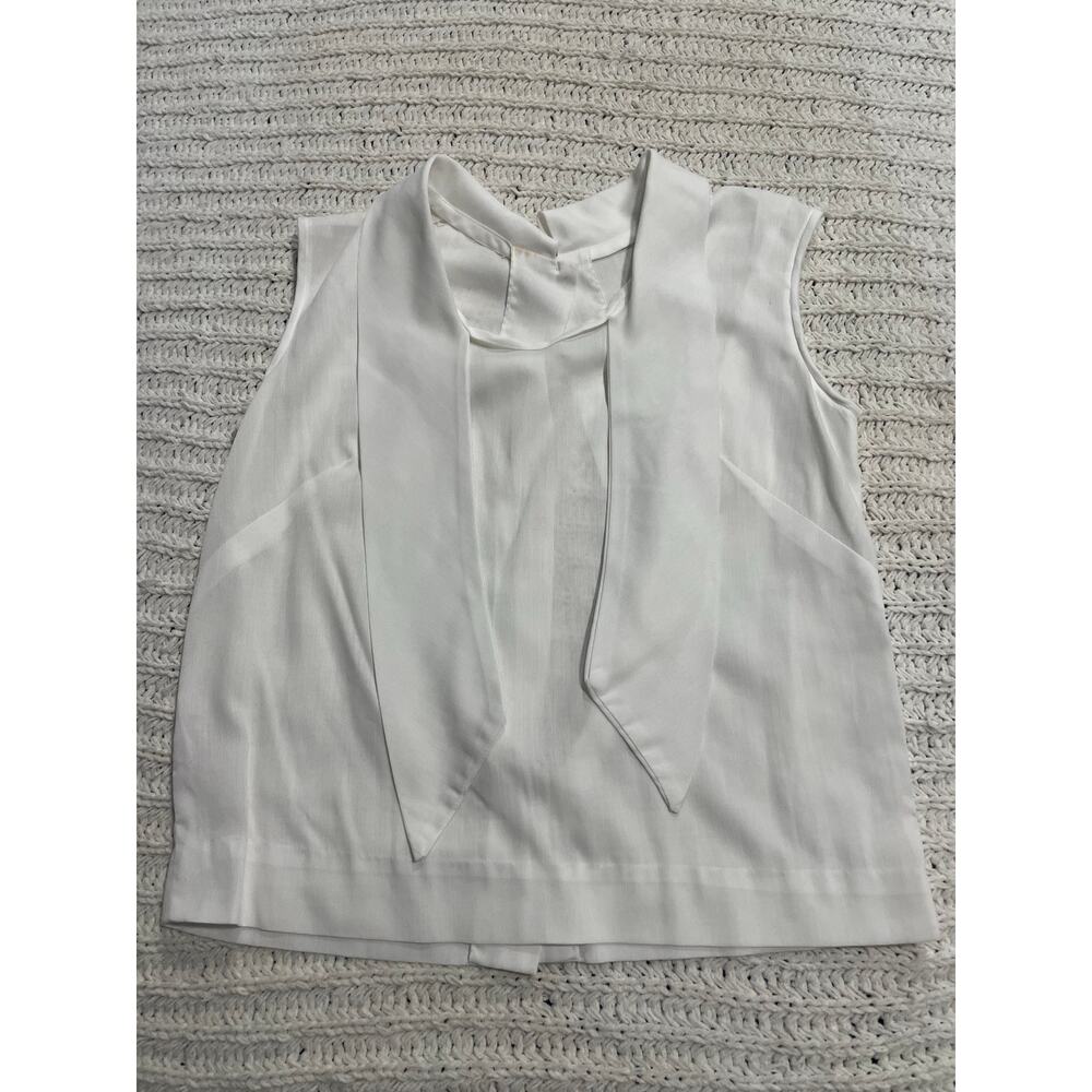VTG Fritzi California Blouse Bow Button Down Back Womens Small White Sleeveless